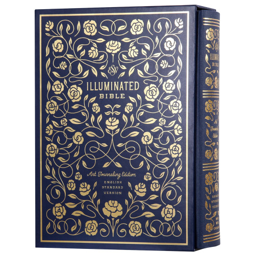 ESV Illuminated Bible Art Journaling Edition in Blue Cloth with Gold Illustrations and Slipcase